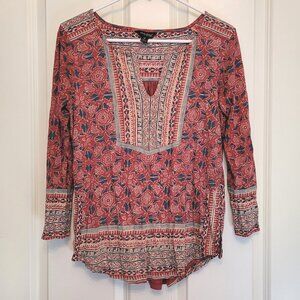 Lucky Brand Long Sleeve Pink and Red Boho Floral Top